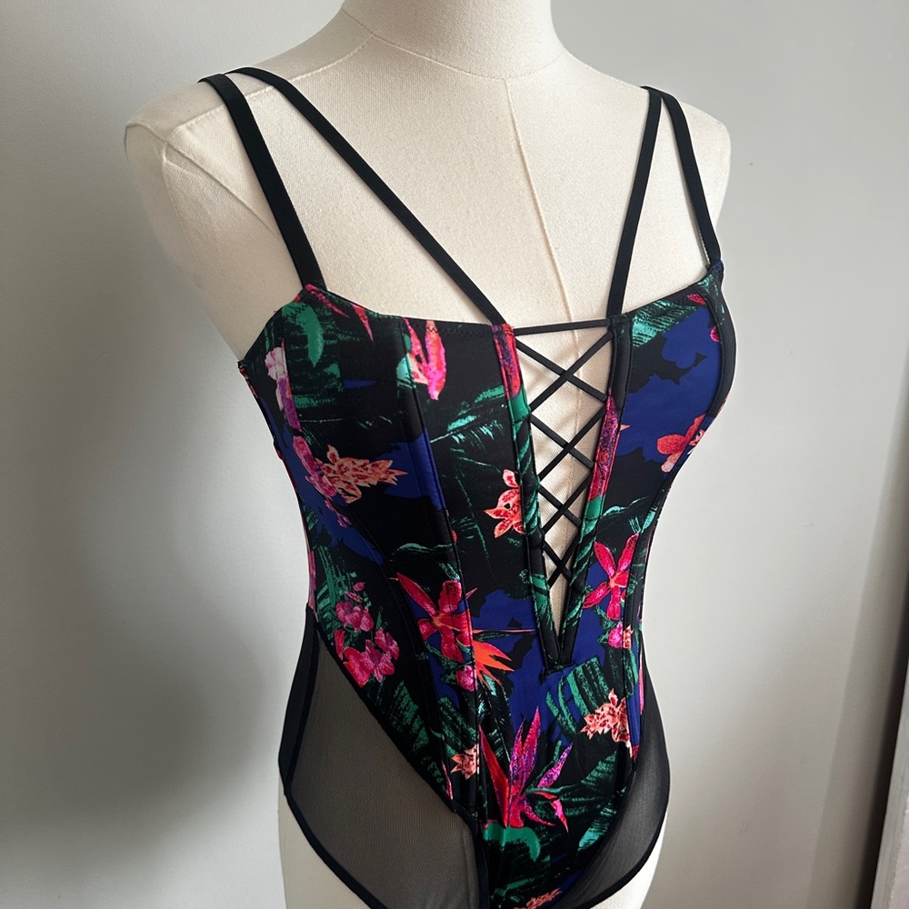 NWT Victoria's Secret Sexy Vibrant Floral Lace Bodysuit